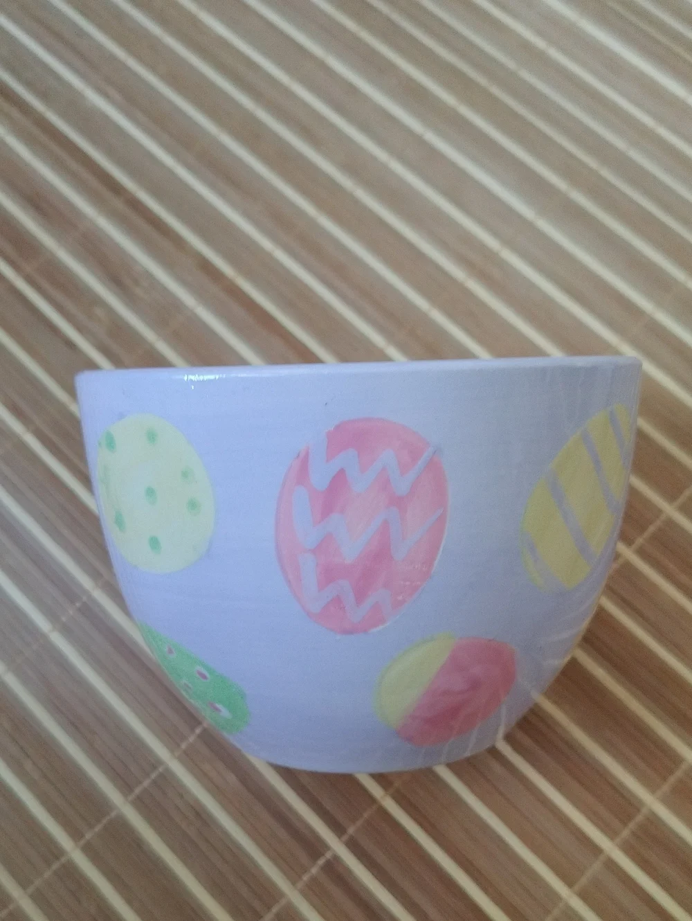 Hand-Painted Pastel Ceramic Bowl with Easter Egg Motif